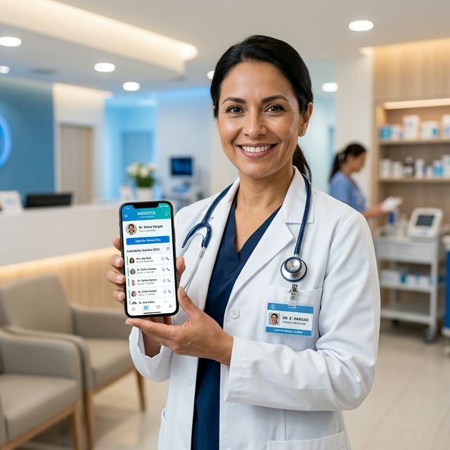 Médico usando CitaConecta en su smartphone